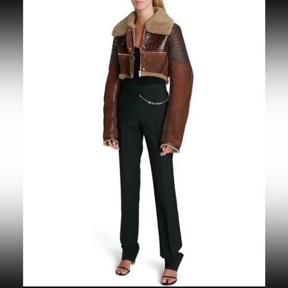 Givenchy Patchwork Leather Cropped Jacket w/ Shearling Collar - Picture 2 of 8